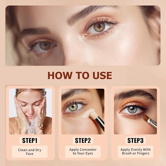 QIC Full Coverage Concealer Cream for Dark Circles & Blemishes, Waterproof & Oil-Free, Natural Finish, Under Eye & Face Makeup, Deep Skin Tone, 1.36 fl oz