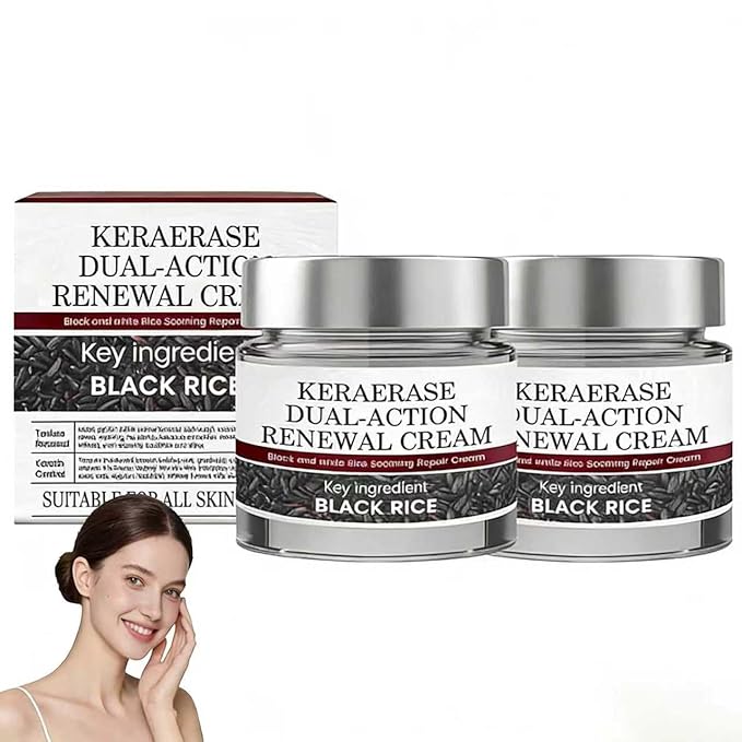 Keratin Erase Dual-Action Renewal Cream – Black & White Rice Soothing Repair Cream, Hydrating Body Serum for Smoother-Looking Skin, Suitable for All Skin Types (2 Pack)