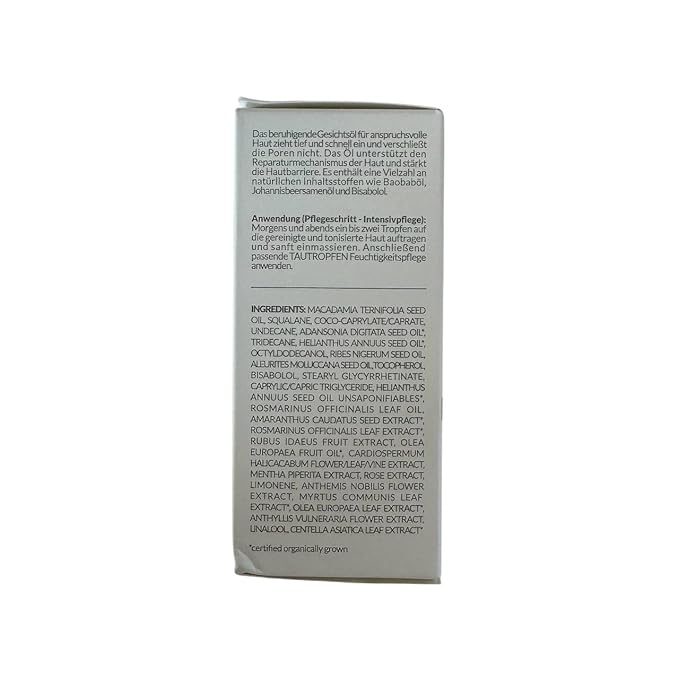 Tautropfen natural cosmetics, skincare, soothing facial oil for all skin types with baobab, 35 ml