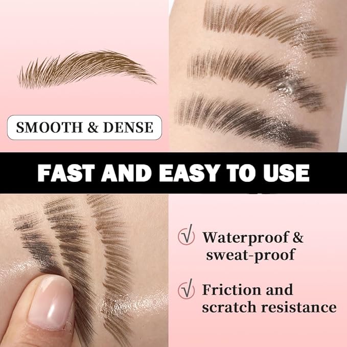 Brown Liquid Eyebrow Filler Pen for Women, Long-Lasting Waterproof Eye Brow Pen for Hairlike Strokes, Brown Eye Brow Makeup Kit Sweat Smudge-Proof Brows Pencil for Natural Defining, with Eyebrow Brush