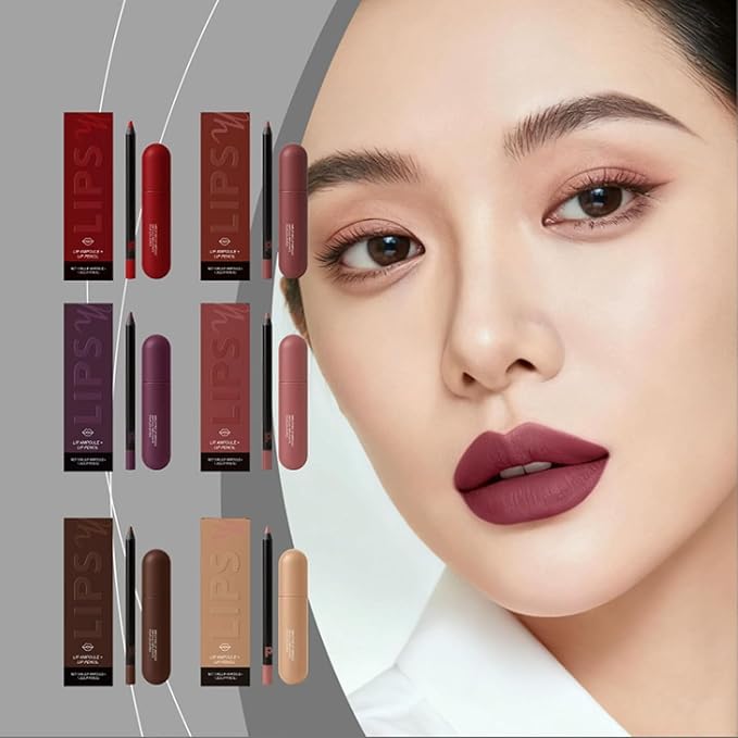 Color-Rich Lipampoules with Matching Lip Liner, Long-Lasting Moisturizing Lip Liner Oil, Moisturizing Lips Enhances Curves, Non-stick to Cup, Create a Natural Color