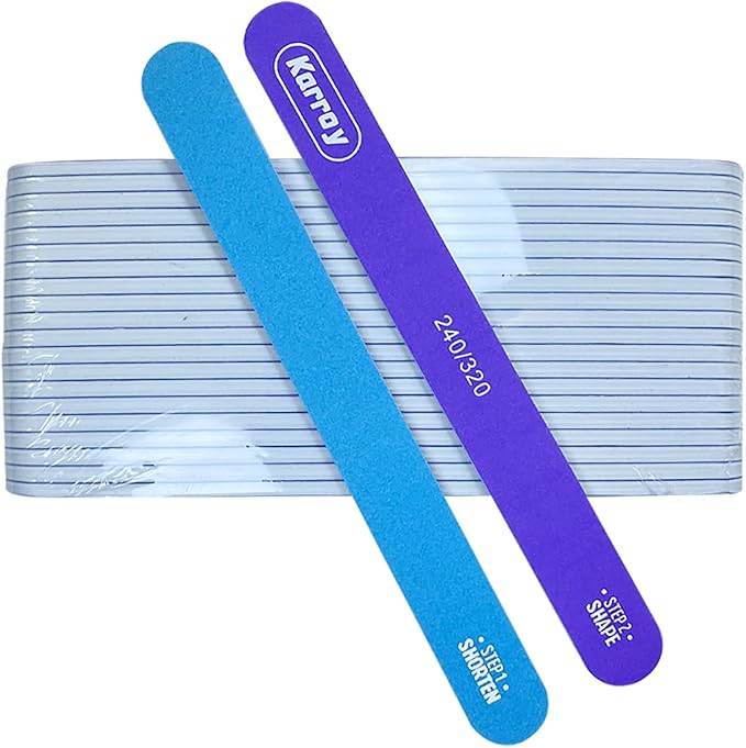Karroy Nail File and Buffer for Natural Nails Dual Sided 2 Steps Shorten and Shape Nail Tools 20pcs 240/320 Grit