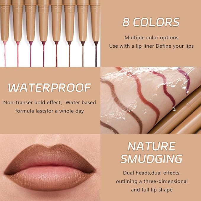 Matte Lip Liner Pencil, Long-Lasting Creamy Formula with Silicone Smudger, Waterproof Non-Staining Crayon for Lip Contouring, Plump Define Sculpting 06#