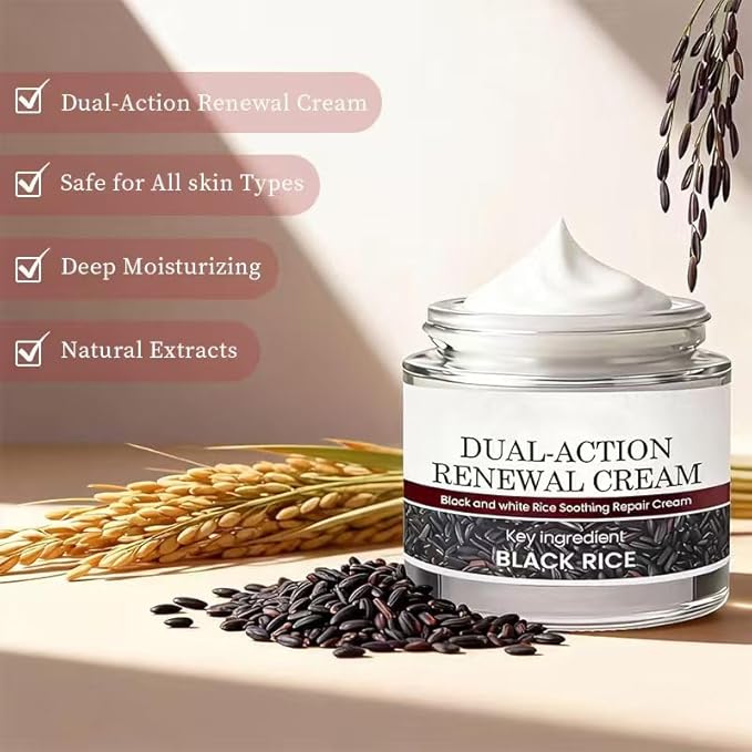 Keratin Erase Dual-Action Renewal Cream – Black & White Rice Soothing Repair Cream, Hydrating Body Serum for Smoother-Looking Skin, Suitable for All Skin Types (2 Pack)