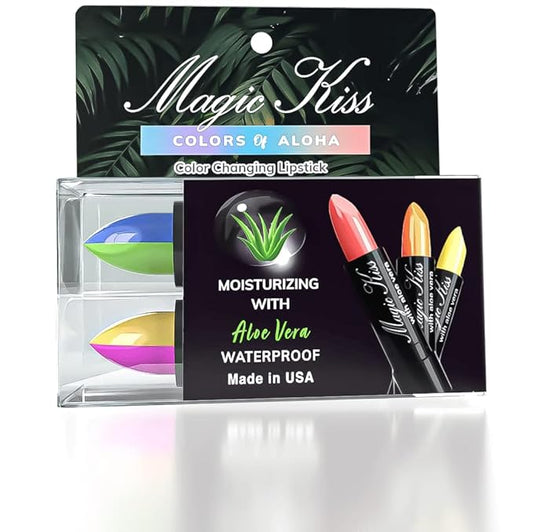 Magic Kiss Color Changing Matte Lipstick set, Long Lasting Nutritious Lips Moisturizer Magic Temperature Color Change Lip Balm with Aloe Vera MADE IN USA (2 Pack - Split B Magenta/Gold & Green/Blue)