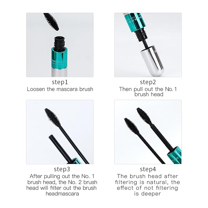 2-in-1 4D Silk Fiber Mascara: 5x Longer, Waterproof, No Clumping, Long-lasting, and Smudge-Proof for Natural Eyelash Makeup (Silver Tube, 1Pc)