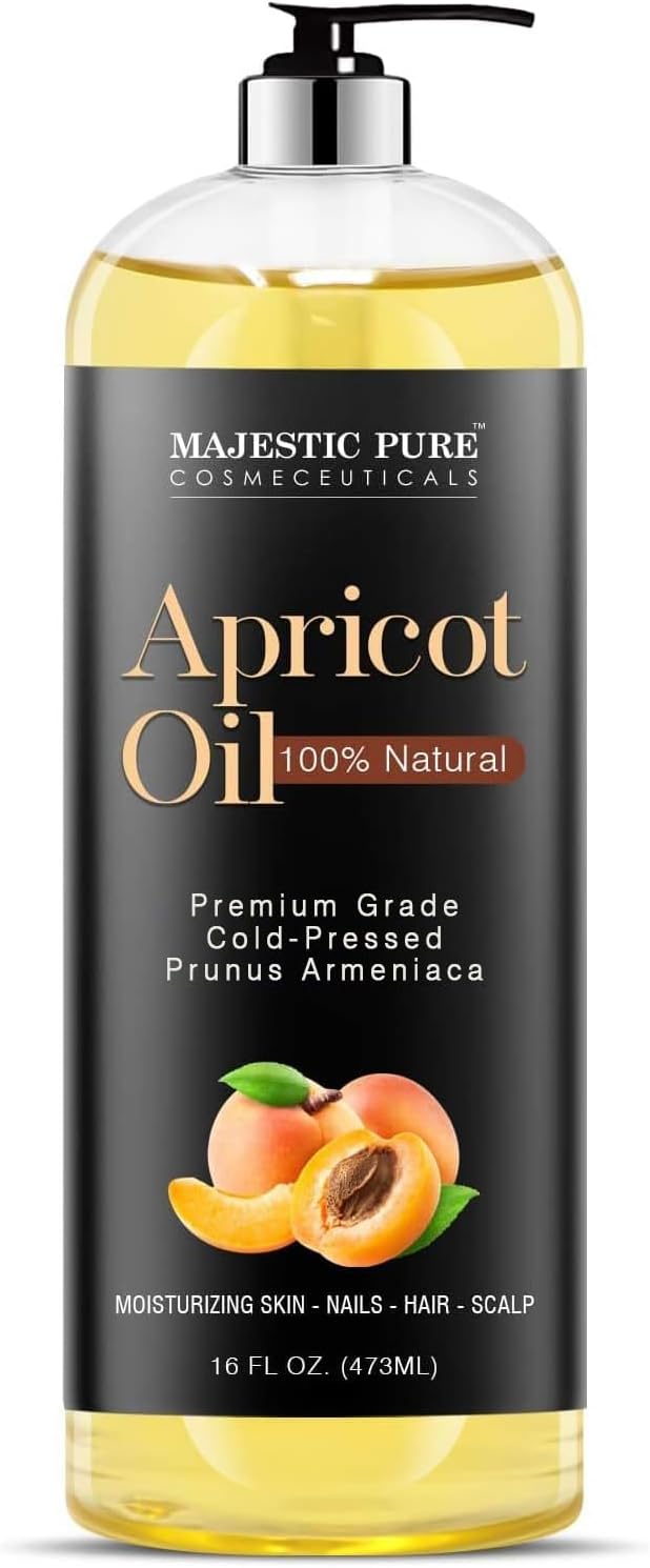 MAJESTIC PURE Apricot Oil, 100% Pure and Natural, Cold-Pressed, Apricot Kernel Oil, Moisturizing, for Skin Care, Massage, Hair Care, and to Dilute Essential Oils, 16 fl oz
