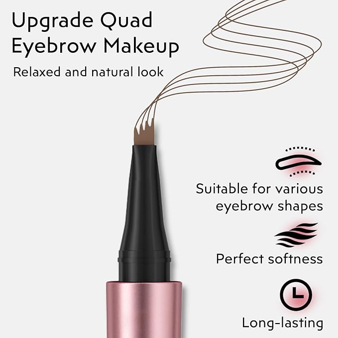 2Pcs Microblading Eyebrow Pen, Long-Lasting Waterproof Eyebrow Pencil with 4-Fork-Tip for 3D Realistic Brow, Easily Create Natural Hair-Like Brow Last All-Day, Eye Brow Pencils for Women -Brown