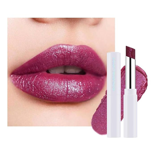 Plum Purple Shimmer Metallic Moisturizing Glow Plumping Lipstick Makeup, Lipstick with Metallic 3D Shine Lightweight Hydrating Formula, Glitter Lip Gloss Stain Long Lasting Waterproof (03#Plum Purple)