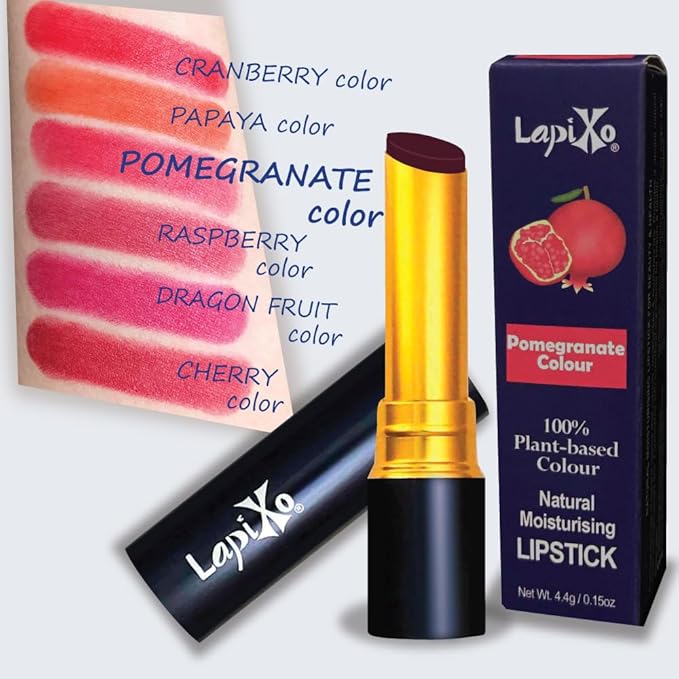 LAPIXO 100% Plant-based Color Lipstick, Unique Formula, Natural + Moisturizing | Non-Toxic, All Food Ingredients, Antioxidant-rich, Natural Matte Vibrant Color, 4.4g/0.15oz (Pomegranate color)
