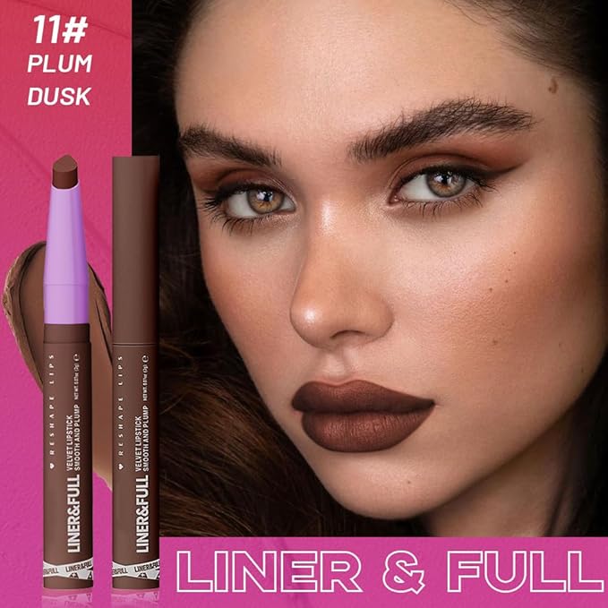 SUAKE 2-IN-1 Lipstick Lipliner, Velvet Matte Finish, Smooth & Plump, 12 Universal Lip Color-Nude Pink Rose Mauve Berry Plum, Creamy Formula for Lip Makeup, All-Day Wear, Cruelty-Free (#11 PLUM DUSK)