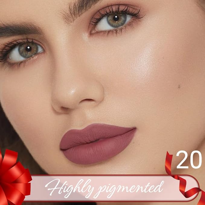 Mauve Matte Lip Liner Crayon with Sharpener - Waterproof Smudgeproof Long-Wear Lip Pencil, Creamy Pigmented Lip Crayon for Women, 12HR Stay Silky Velvet Lip Liner 20#
