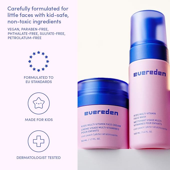 Evereden Kids Happy Face Duo (Melon Juice) - Multi-Vitamin Face Wash & Face Cream Set - Clean & Vegan Skin Care for Kids 3+ - Moisturizing, Nourishing, & Protective Skin Care Set