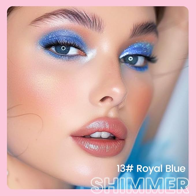 2in1 Shimmer Cream Eye Shadow Stick - Royal Blue, Eyeliner Pencil Eyeshadow Palette Makeup, Waterproof Long Lasting Brightener, Crease Proof & Smudge Resistant, Cream Eyeshadow with Built-in Smudger