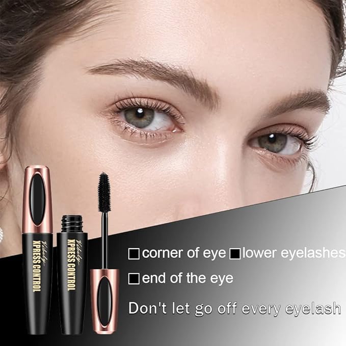 4 Pack 4D Silk Fiber Lash Mascara, Waterproof Smudge-proof Thickening Black Mascara for Natural Lengthening, Long Lasting & No Clumping