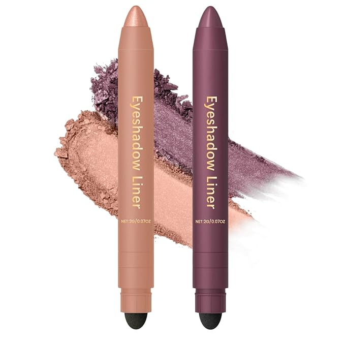 Shadow Liner 2-In-1 Eyeliner & Eyeshadow,Shadow Liner Duo,Plum Eyeshadow Stick,Waterproof,Long-Lasting & Smudge-Proof Wear,Smooth,Easy To Color (Champagne Gold+Purple)