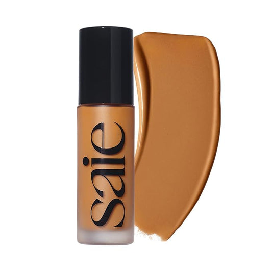 Saie Glowy Super Skin Tint Liquid Foundation - Weightless + Dewy Foundation with Lightweight Medium Coverage - Hydrating Face Makeup + Skin Care Serum Hybrid with Hyaluronic Acid - Shade 27 (1.01 oz)