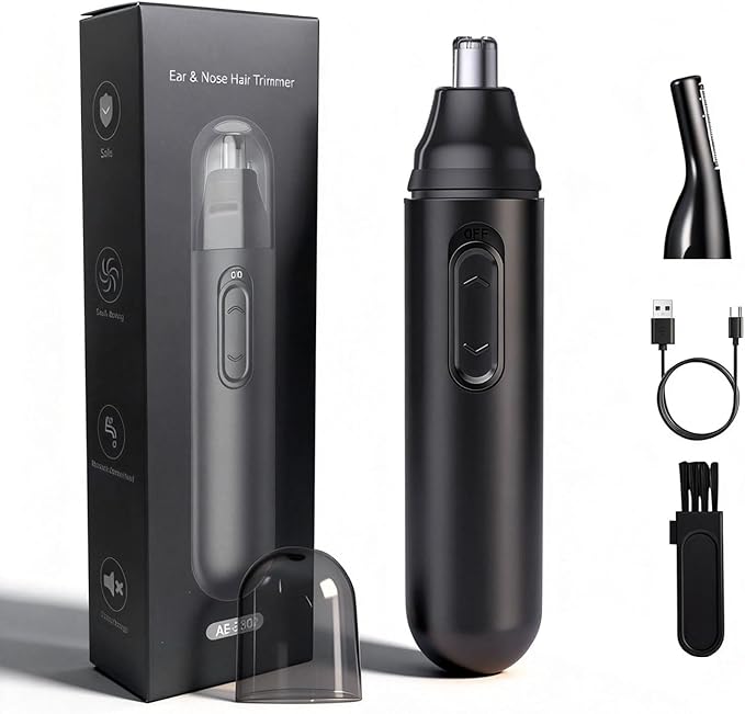GERY Ear and Nose Hair Trimmer Clipper - Newly Upgraded Pain-Free Facial and Eyebrow Multi-Purpose Hair Trimmer,Interchangeable Nose Hair and Eyebrow Trimmer Heads,Rechargeable,Unisex