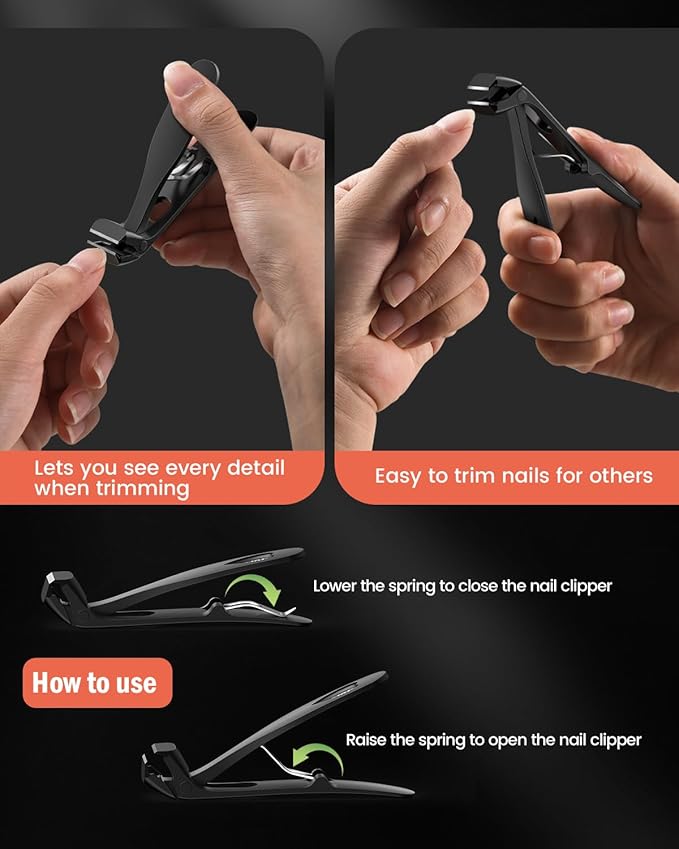 BEZOX Angled Head Toe Nail Clippers for Thick Nails – Straight Blade Toenails Clipper for Seniors, Ergonomic Nail Cutters with Catcher, Heavy-Duty Nail Trimmer - Black