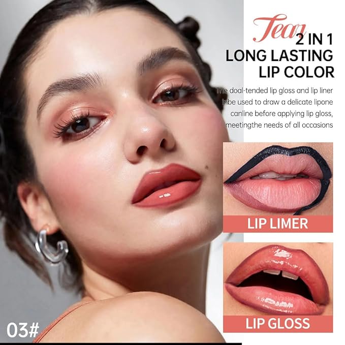 Peel Off Lip Liner & Gloss – Long-Lasting Smudge-Proof Peach Rose Lip Tint & Lip Stain Liner with Hydrating High Shine Gloss for Defined, Fuller Rosy-Peach Lips – Waterproof Soft Glam Lip Makeup