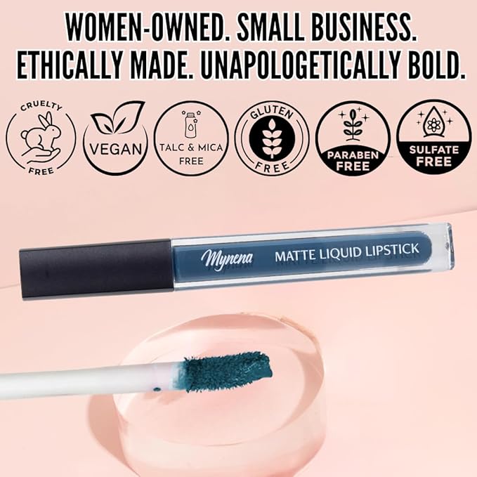 Mynena Deep Teal Green Matte Liquid Lipstick | Long-Lasting Comfort | Smudge-Proof Transfer-Resistant | Full Coverage Non-Drying | Vegan & Cruelty-Free | All-Day Wear Lip Color | Ivy