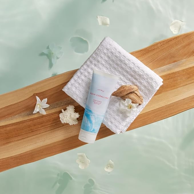 Thymes Exfoliating Body Scrub Infused with Hydration-Boosting Hyaluronate & Jojoba Beads - Moisturizing Body Scrubs for Women & Men - Perfect Self Care Gifts for Women (Aqua Coralline, 7 fl oz)