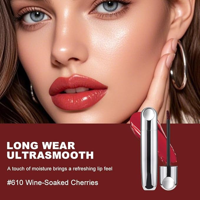 Rose Brick Red Hydrating Lip Gloss Tint – High Shine Moisturizing Lip Glaze with Lightweight Non-Sticky Texture, Long-Lasting Glossy Red Lip Tint for Smooth Full Lips, 610#