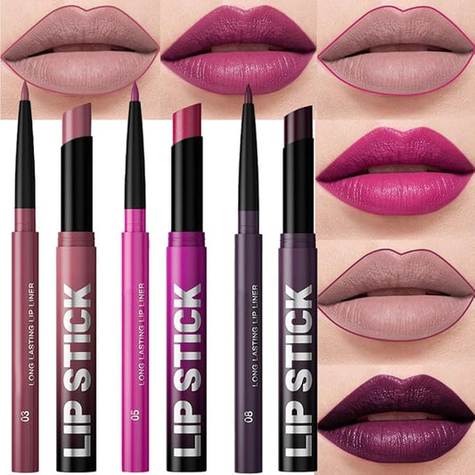 6Pcs 2 in 1 Dark Light Purple Lip Liner and Lipstick Combo Set for Women,Lipstick Stain Lip Liner for Daily & Party Long Lasting Waterproof Smudge Proof 24 Hour Full Coverage Vegan Lip Makeup Kit
