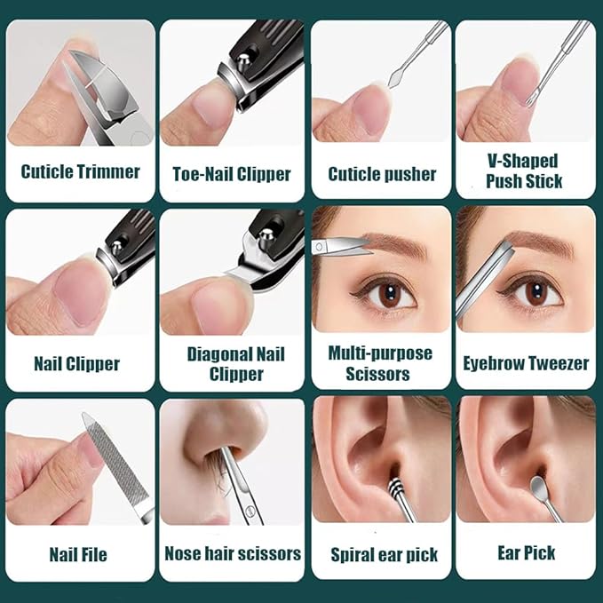 Professional Manicure Kit, Nail Scissors, Cuticle Cutter, Nail Clipper, Hand Sanitizer, Grey