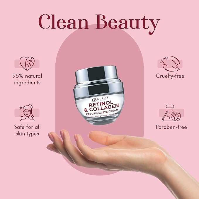 Clear Beauty Retinol Eye Cream with Collagen - Anti-Aging, Hydrating & Reduces Puffiness & Wrinkles - Dermatologist Tested, Cruelty-Free Korean Skin Care for All Skin Types - 1.01 Fl. Oz