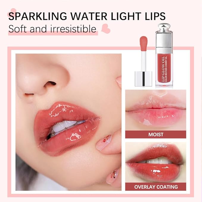 GECOMO Hydrating Lip Glow Oil, Moisturizing Lip Glow Oil, Nourishing Glossy Transparent Lip Oil, Plumping Lip Oil, Lip Balm, Non-sticky Tinted Toot Lip Balm for Lip Care (ROSEWOOD) 0.2 OZ