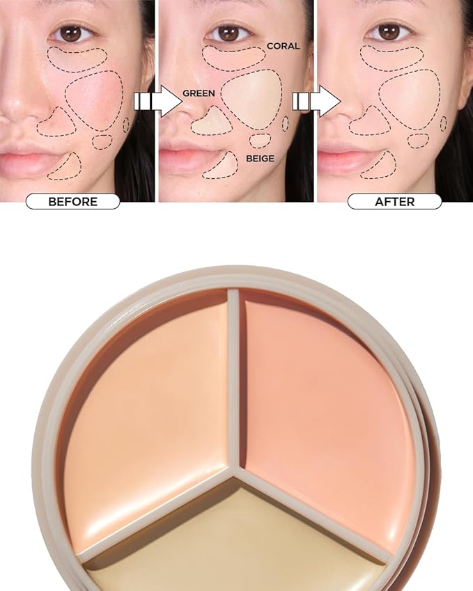 THESAEM Cover Perfection Triple Pot Concealer 2-Pack Set - 03 Correct Up Beige & 04 Tone Up Beige - 6-Color Multi Concealer Palette Kit - Korean Makeup with Sweet Almond Oil for Light Skin Tones