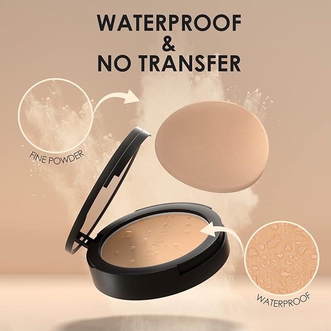 FOCALLURE Flawless Pressed Powder, Control Shine & Smooth Complexion, Pressed Setting Powder Foundation Makeup, Portable Face Powder Compact, Long-Lasting Matte Finish, Almond
