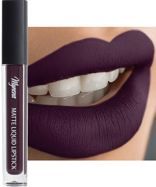 Mynena Deep Plum Purple Matte Liquid Lipstick | Long-Lasting Comfort | Smudge-Proof Transfer-Resistant | Full Coverage Non-Drying | Vegan & Cruelty-Free | All-Day Wear Lip Color | Mia