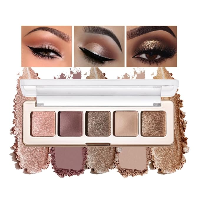 4 Color Eyeshadow Palette, Matte and Shimmer Powder Makeup, Highly Pigmented Blendable Shadows, Long-Lasting Waterproof, Natural Nude Brown Pink Shades (B-4#, 1 Count (Pack of 1))