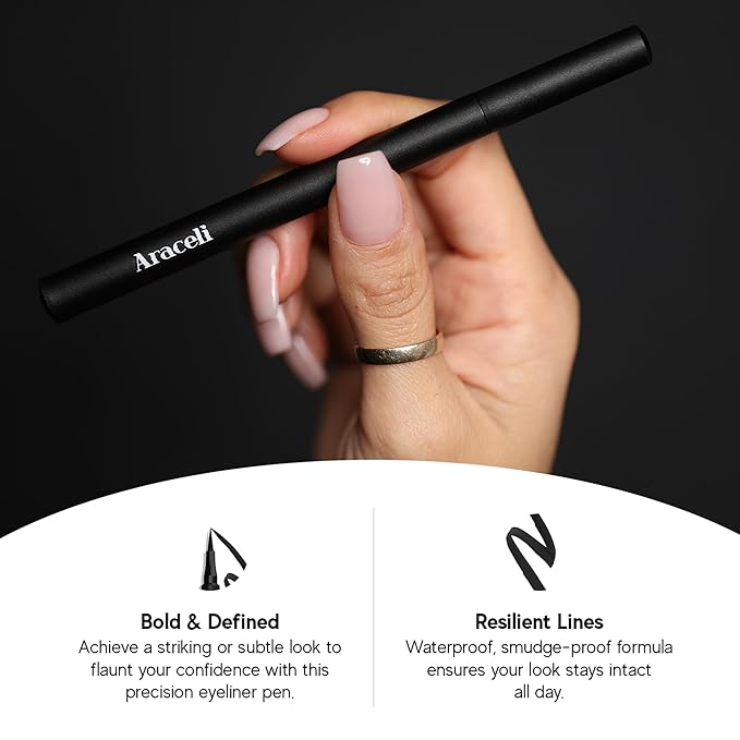 Aracelli Beauty Water Resistant Long-Lasting Eyeliner Pen - Precision Liquid Eye Liner with Smudge-Proof Formula - Easy Glide & Quick Dry - Perfect for Cat Eye & Winged Looks - Brown