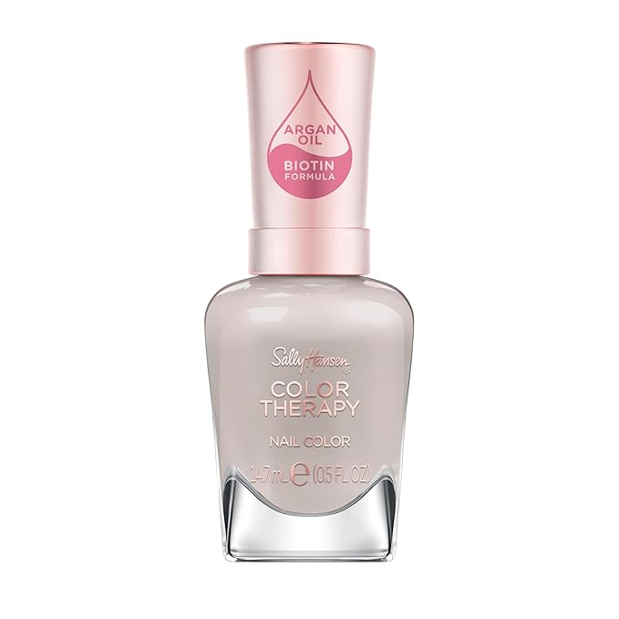 Sally Hansen Color Therapy Nail Polish | Biotin, Argan Oil, Long Lasting, Healthy Nails, Nail Strengthener, Opaque | 144 Serenity Stone | Gray Taupe Nail Color