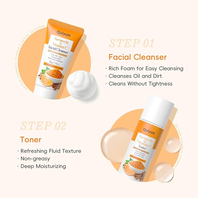 Skin Care Set, Turmeric Vitamin C Skincare Kits 5PCS - Beauty for Women, Facial Skin Care Routine Set Kit, Dark Spot Remover for Face, Reduce Acne, Birthday Christmas Stocking Stuffers Gift