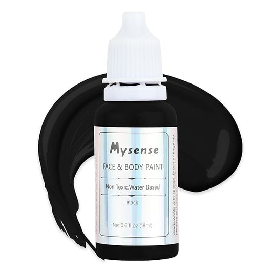 Mysense Black Face Body Paint,Water Based Washable Face Paint,Non-toxic Cream Body Paint for Adults and Children Halloween SFX Skull Skeleton Zombie Vampire Joker Cosplay Makeup,0.6oz