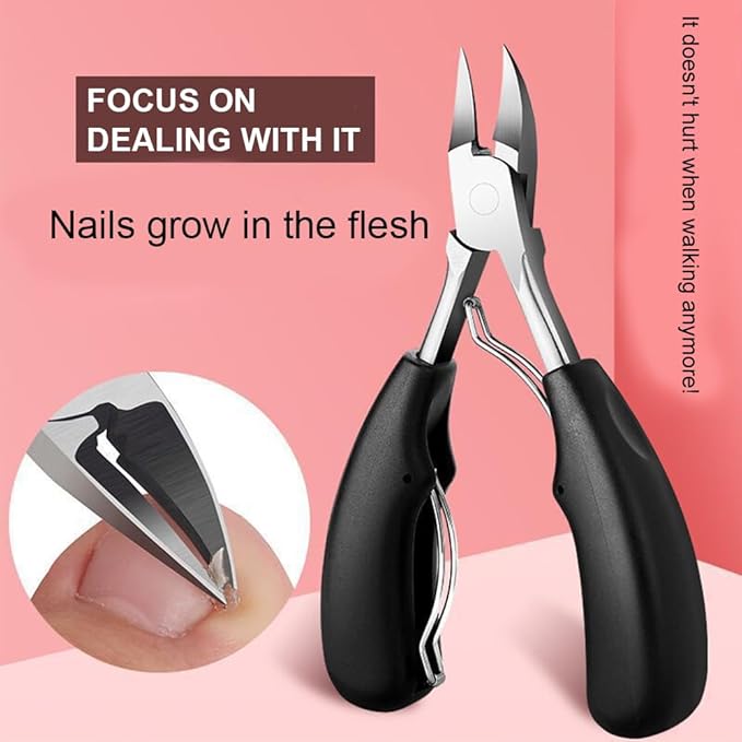 2Pcs Professional Nail Clippers Set, Heavy Duty Ingrown Toe Nail Clippers Adult Thick Nails Long Handle (Black)