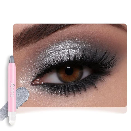 2in1 Shimmer Cream Eye Shadow Stick-Dazzling Grey, Eyeliner Pencil Eyeshadow Palette Makeup, Waterproof Long Lasting Brightener, Crease Proof & Smudge Resistant, Cream Eyeshadow with Built-in Smudger