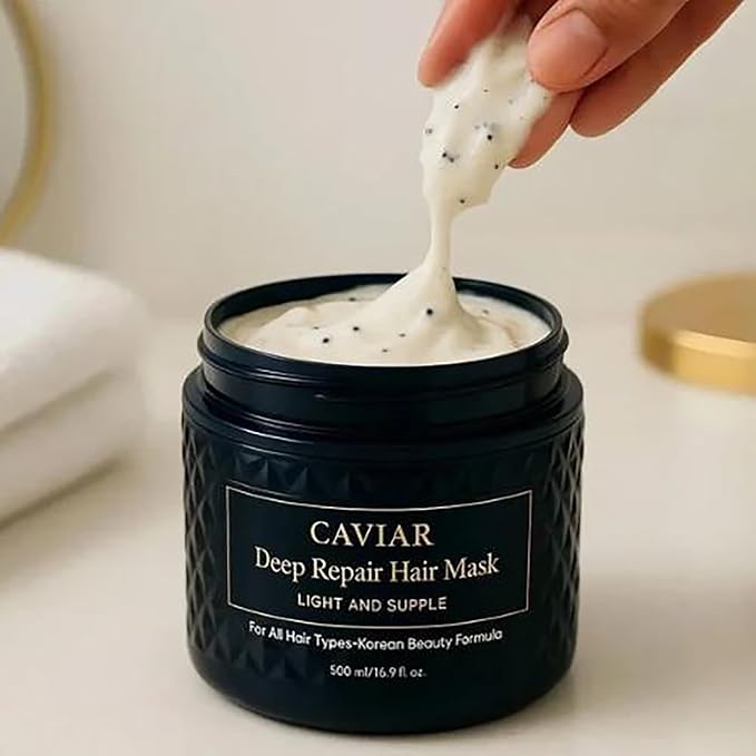 Korean Caviar Hair Mask - Deep Repair (16.9 Fl.Oz / 500ml) Moisture Treatment Hair Masque Hair Mask for Dry Damaged Hair and Growth, Damaged Hair Rescue, Healthy, Shiny Hair in Just 3 Minutes (3 jars)