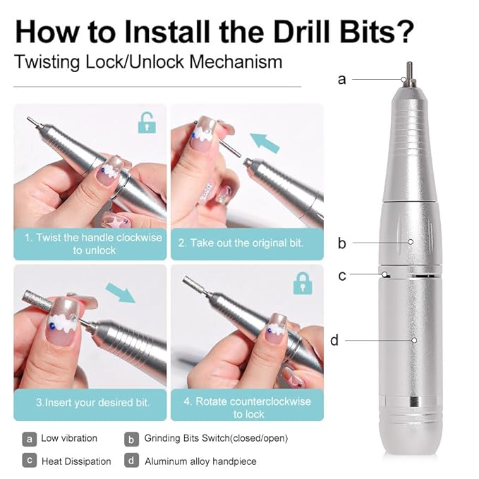 ANRLO Professional Electric Nail Drill, 45000 RPM Cordless Rechargeable E-File Machine, with 12 Bits, Sanding Bands, LCD Display for Acrylic Gel Nails (DMJ-V2-USB-White)