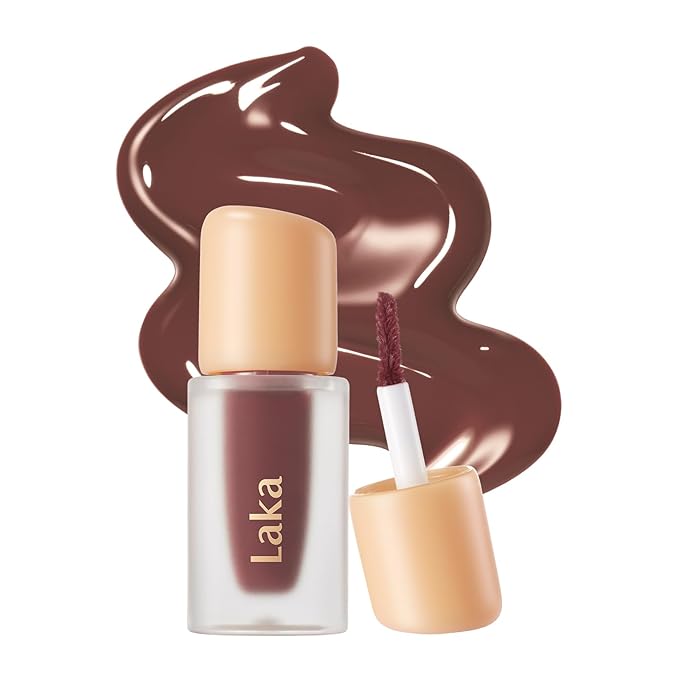 Laka Fruity Glam Lip Tint Mini, 1.9g/0.07oz, Glowing Lip Stain with Wide Color Spectrum, Hydrating & Lightweight Texture, Long-Lasting Bold Stain, Non-Sticky, Vegan, K-Beauty (#121 Ashnut)