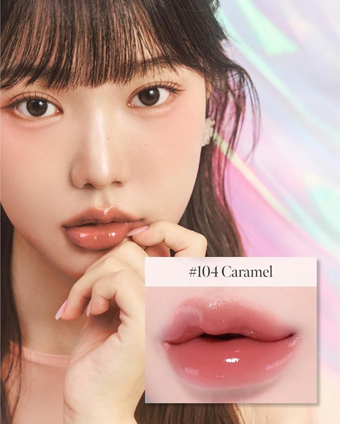 Glow Lock Jelly Tint 104 Caramel 4g, Hydrating Jelly Glow Lip Stain, Glass-Like Shine Lip Gloss, Long-Lasting Color, Moisturizing Lip Enhancer, Collectible Lock-Shaped Design, Korean Makeup