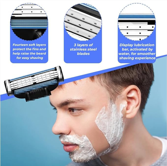 Razor Blades for Men - 24pcs Precision Compatible With Mach 3 Razor Blades Refills for Men - Razors, Dual Lubrication for Close