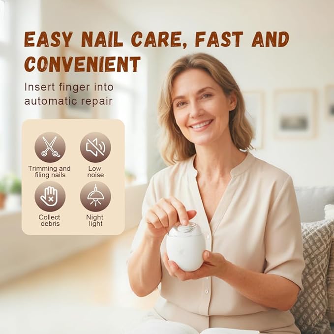 Universal Automatic Fingernail Grinder,Portable Electric Nail Clipper with LED Light and 3 Speeds,360° Silent Auto Fingernail Cutter and Polishing Trimmer for Safe (2 PCS)