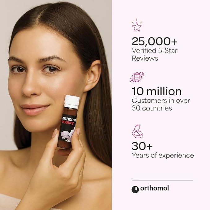 Orthomol Beauty Vial - Liquid Women's Beauty Supplement with Collagen Hydrolysate, Hyaluronic Acid, and Coenzyme Q10 for Hair, Skin, and Nail Health