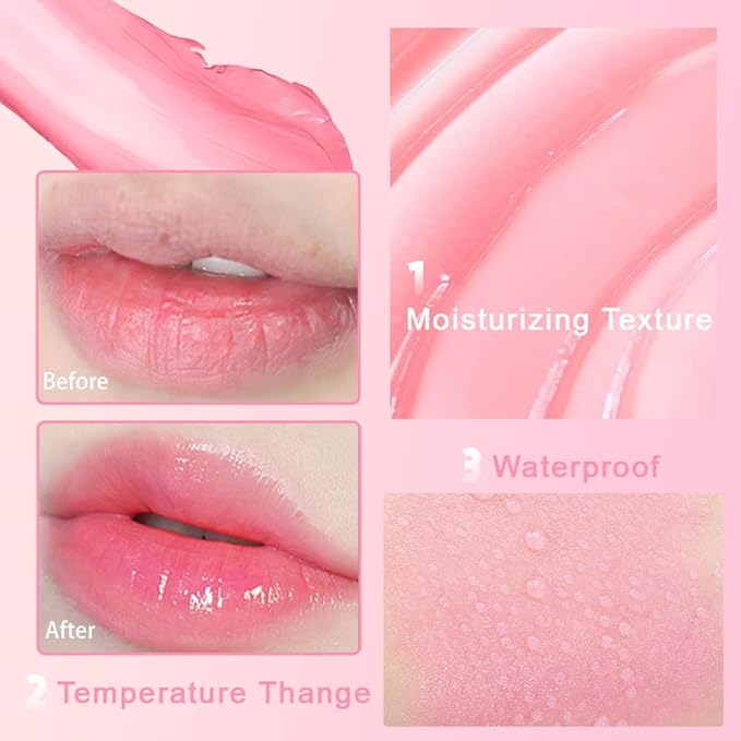 BINGBRUSH 3 Pcs Crystal Flower Jelly Color Changing Lipstick,Long Lasting Lip Care Moisturizer Lip Balm Magic Color Change Lip Gloss Lip Tint Stain Matte Makeup Lipstick