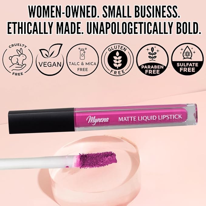 Mynena Bright Cool Pink Matte Liquid Lipstick | Long-Lasting Comfort Matte | Smudge-Proof Transfer-Resistant | Full Coverage Non-Drying | Vegan & Cruelty-Free | All-Day Wear Lip Color | Rosa